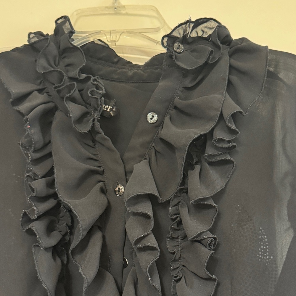 Chic Black Ruffle Front Blouse - Picture 2 of 5